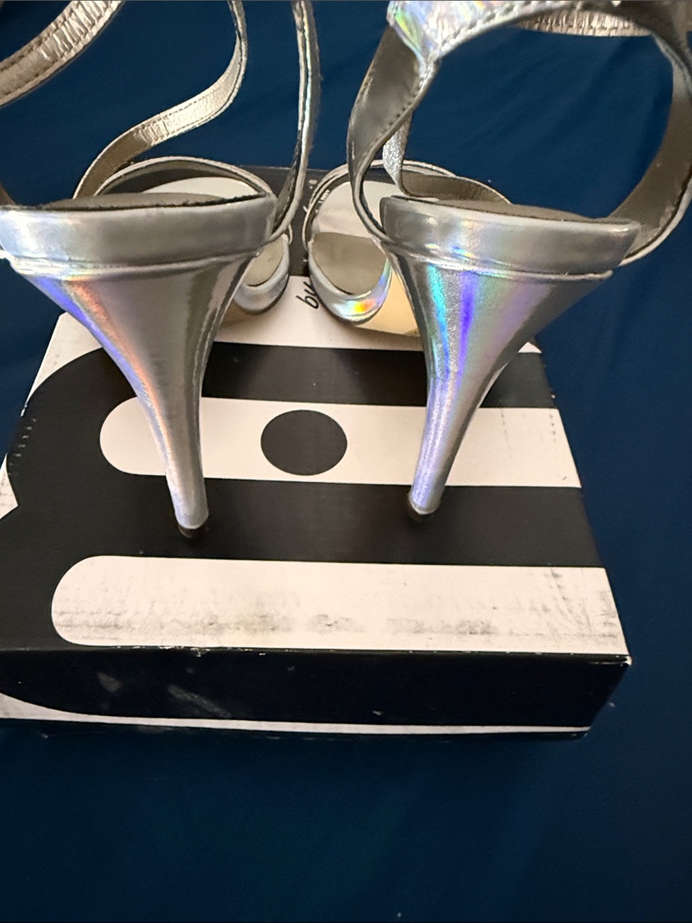 Michael Antonio Silver Holographic Strappy Heels - Picture 3 of 11
